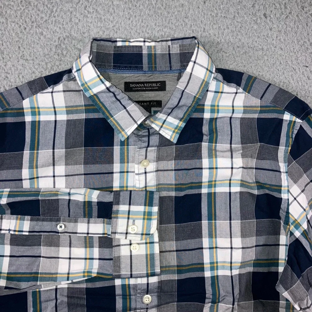 Banana Republic Button Up Shirt Men L Tartan Plaid Grant‎ Fit Custom Wash Preppy